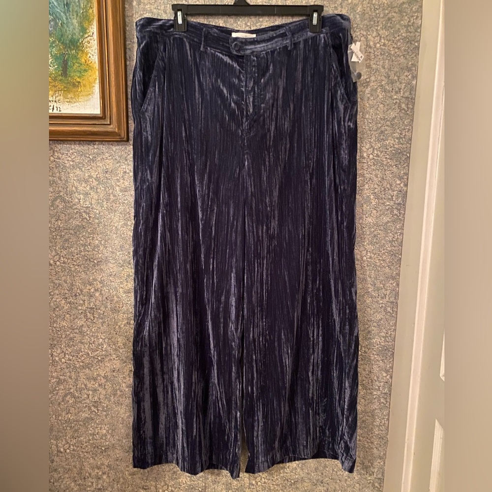 NWT Navy Blue crushed velvet wide leg pants sz 20 Treasure & Bond plus size